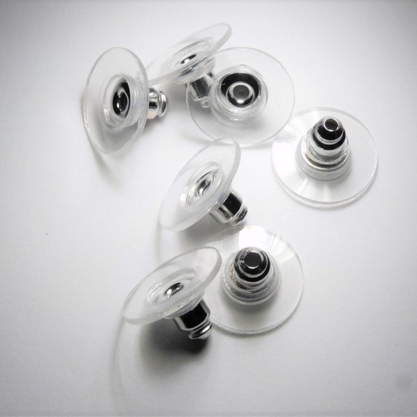 Fermoir avec disque en silicone, Alliage de zinc, Fini Argent, Or, Or rose, Bronze et Gris métallique, Attache pour boucles d'oreilles, Stud