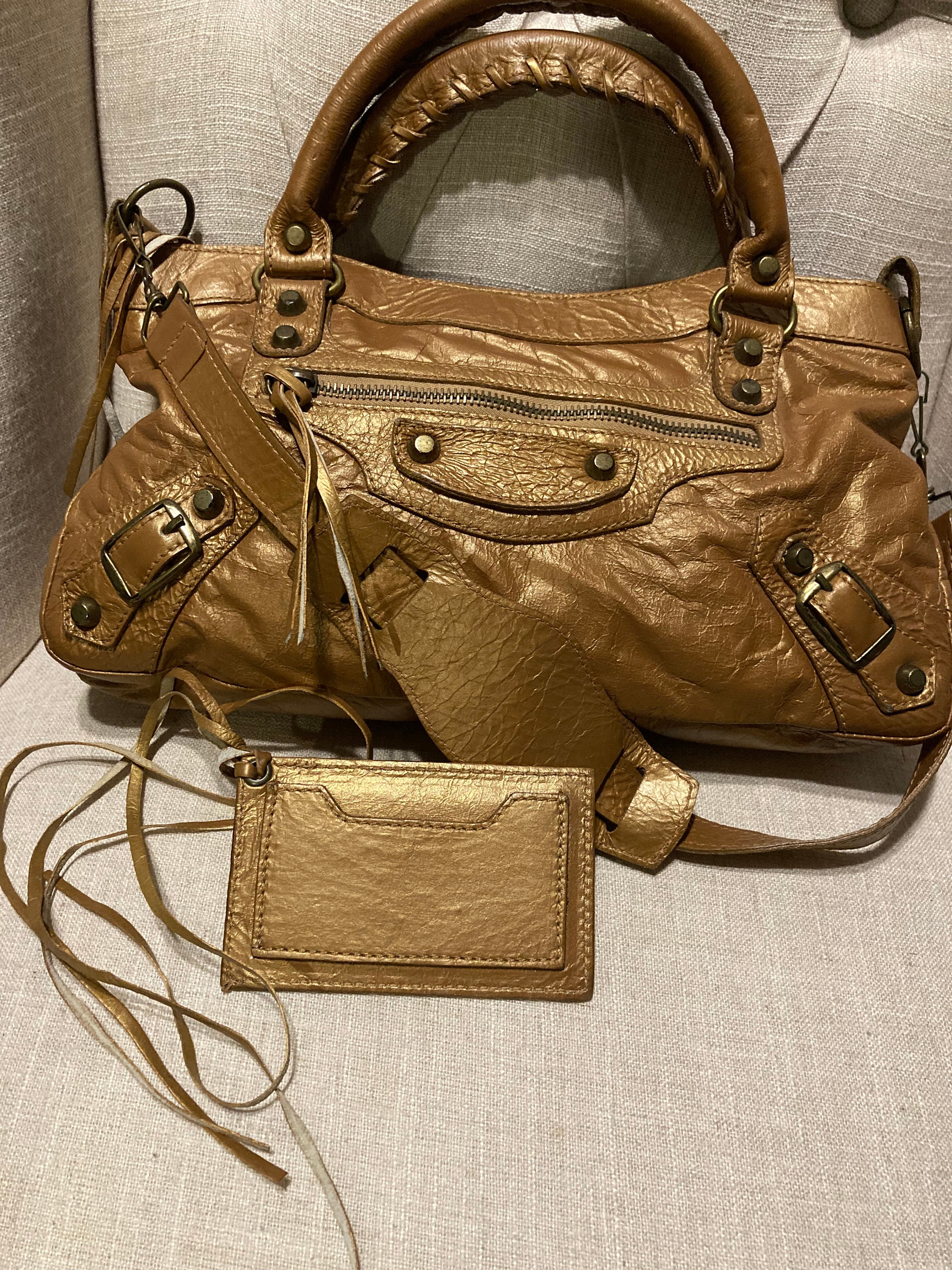 Balenciaga Paris Authenticated Bronze Metallic Bag Numbered Metal Plate Vintage