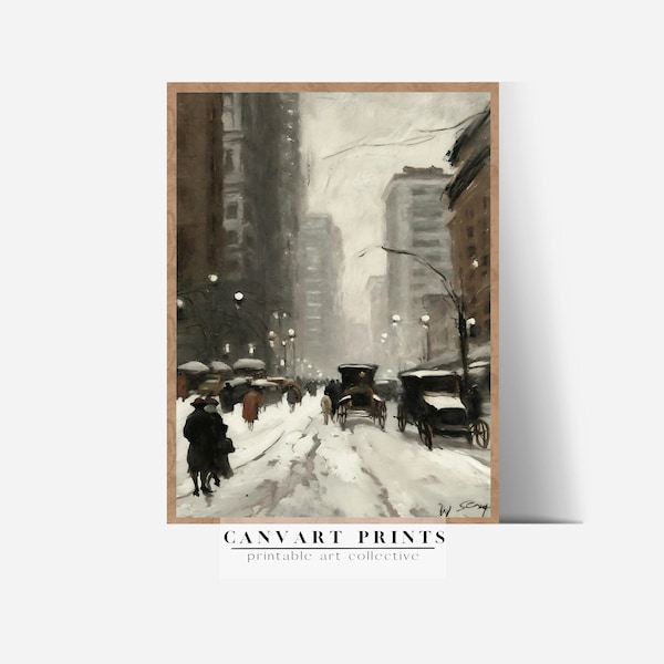 Vintage Paris Winter Cityscape Print | Winter Evening Cityscape Painting | Antique Dark Neutrl Art | PRINTABLE Digital Art | CanvArt Prints