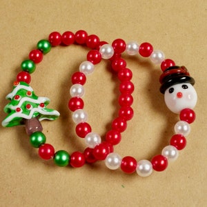 Schneemann | Rot und Weiß Kinder Perlen Armband