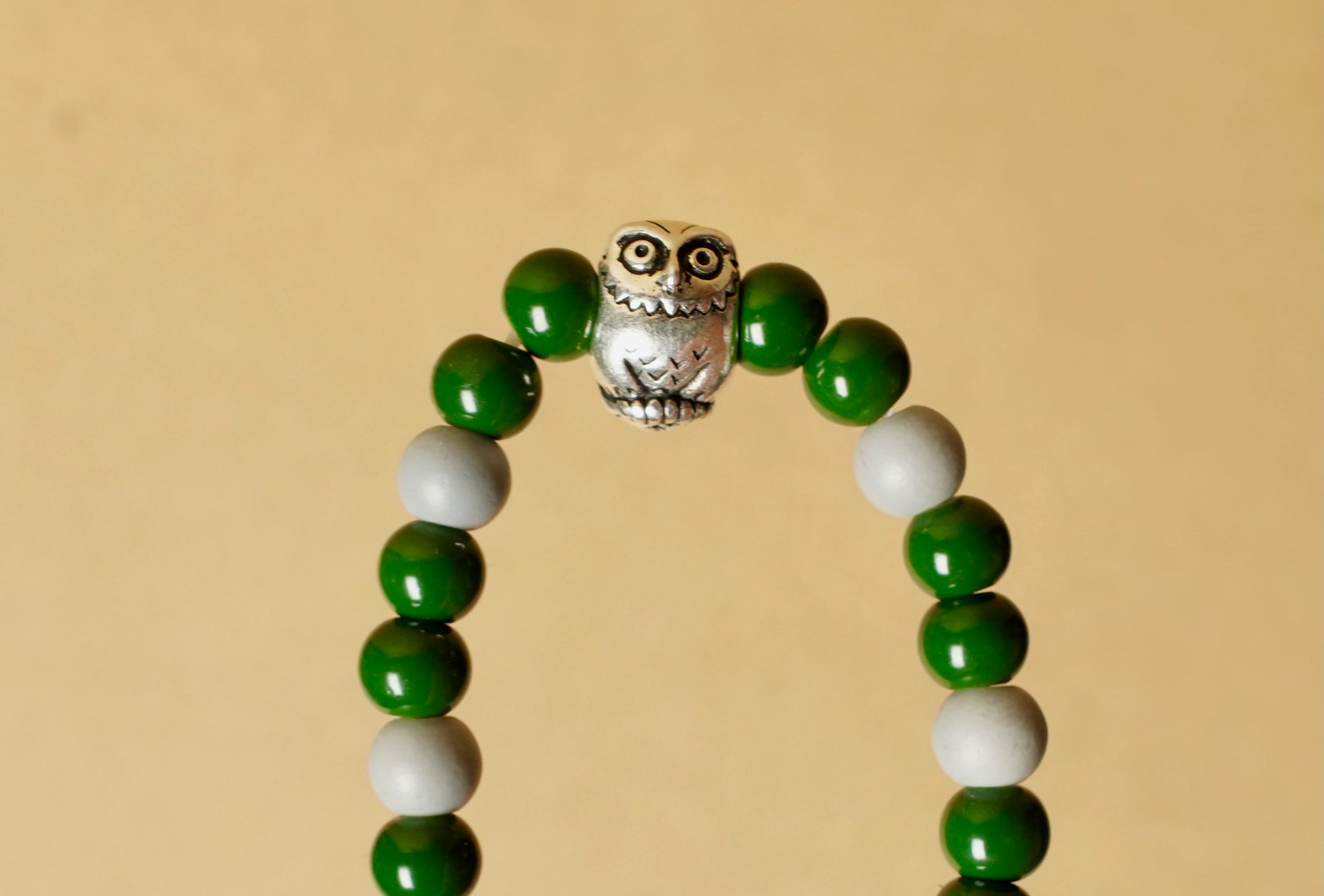 Owl | Gray and Green Kid's Beaded Bracelet