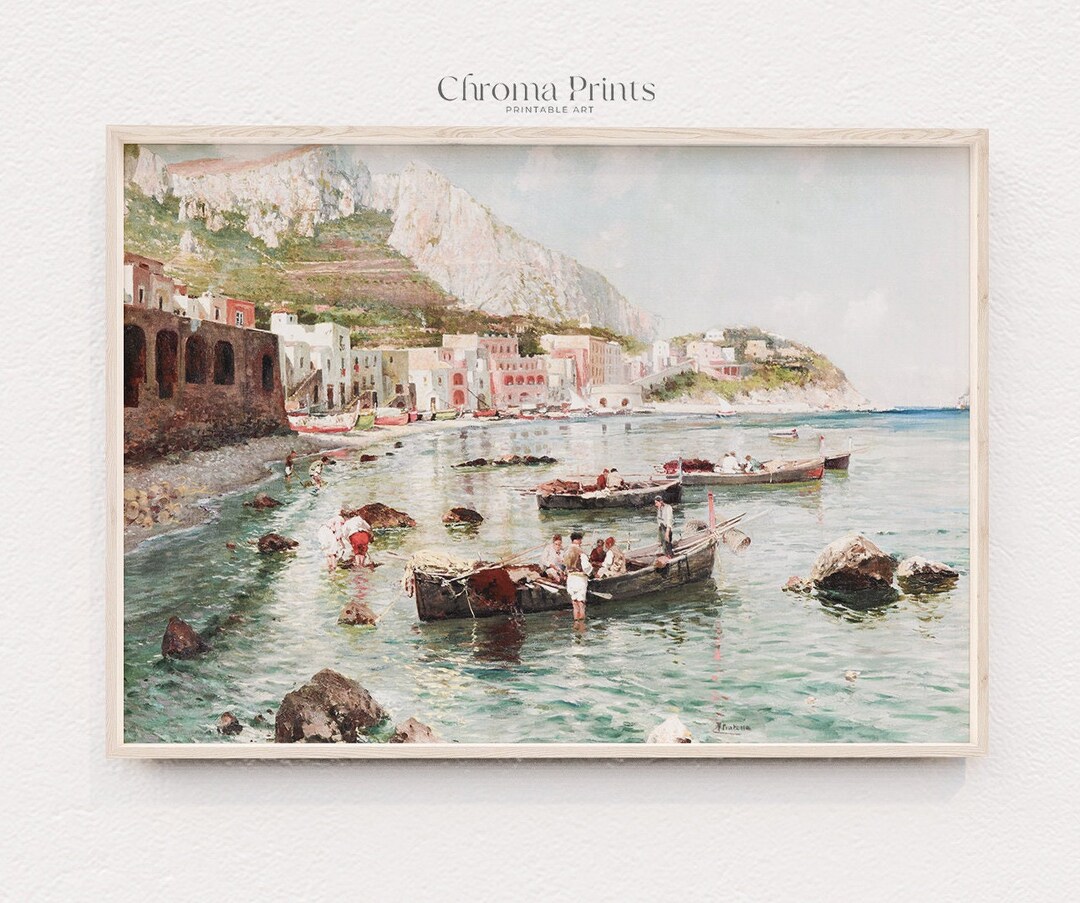 Capri Wall Art Printable Italy Painting Summer Vintage Art European Aesthetic Wall Decor Italy