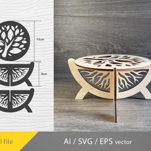 Peut inclure: Une boîte décorative en bois avec un motif d'arbre sur le couvercle et les côtés. La boîte mesure environ 15 cm de diamètre et 9 cm de haut. L'image comprend également un fichier numérique avec le texte "Ai / SVG / EPS vector".