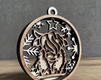 Christmas ornament Highland Cow svg, Highland Cow eps, cricut file, country Christmas svg, Highland Cows svg, Glowforge cow, laser cut