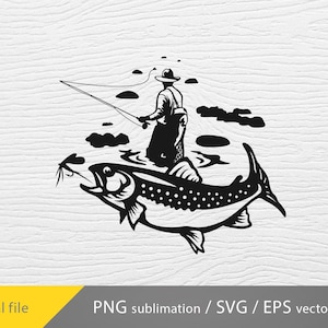 trout fishing svg, fly fishing svg, trout fishing png sublimation, fishing scene svg, fisherman vector