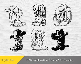 Cowboy Boots SVG bundle, Cowboy boots PNG, Cowgirl Boots Svg, Western Boots Svg, Rodeo Svg, Ranch boots Svg, Cowboy Hat Svg, Cut File