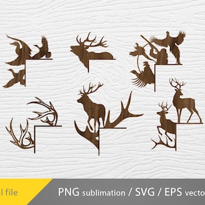 May include: Set of six corner designs featuring silhouettes of deer, elk, and birds. The designs are perfect for creating custom home decor, crafts, or woodworking projects.