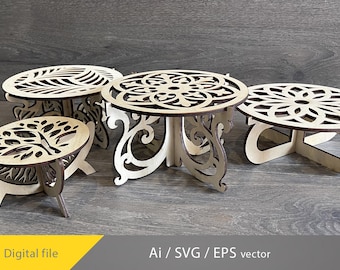 Supporti per vasi da fiori 3D tagliati al laser, supporto per piante in vaso, supporto per vasi da fiori tagliato al laser, supporti per piante in legno, file Glowforge, supporto per piante vintage