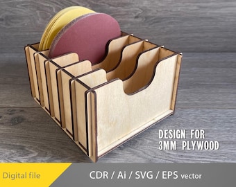 Sandpaper Storage Racks For Wood Working Workshop 125mm diameter, Sanding Disc Holder 125mm Garage Storage SVG Laser Cutting Files