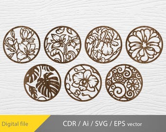 Flowers Suncatcher, Nature Suncatcher SVG bundle, Garden decoration, Floral Laser cut Ornament, Window Decoration, Light Catcher