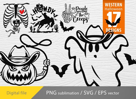 Cowboy Halloween bundle SVG, Cowgirl Halloween Image, Cricut file, Western Halloween SVG png shirt print, Ghost Cowboy PNG