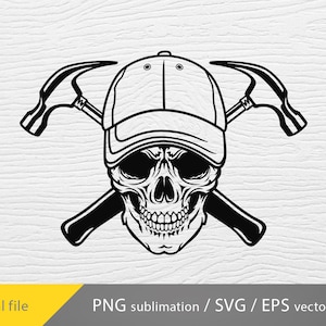 carpenter svg, home builder svg, skull and hammer svg, carpenter skull svg, carpenter png