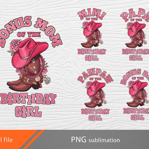 Cowgirl birthday family matching png, Cowgirl boots and hat png