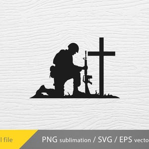 Soldier Praying svg, Soldier Kneeling Praying at memorial cross svg cricut file file
