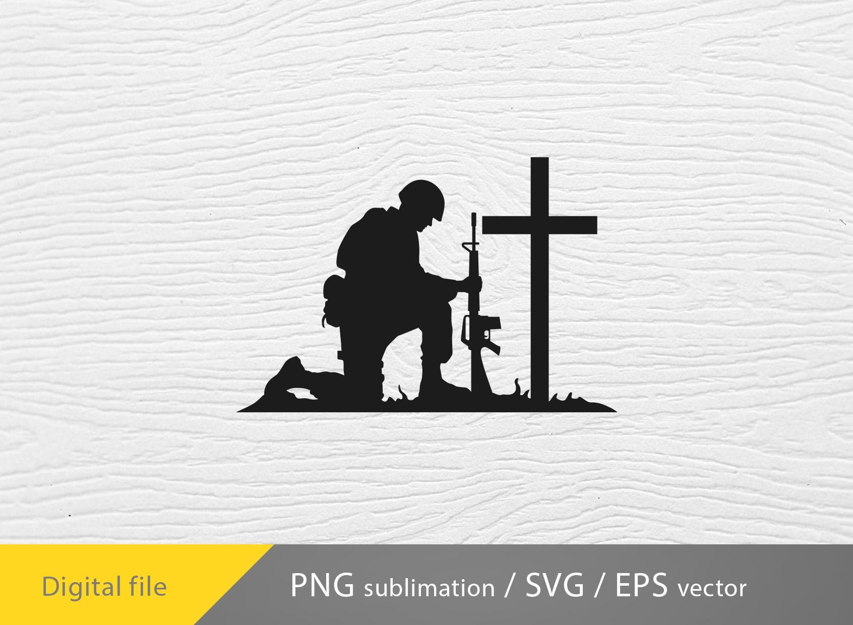 Soldier Praying svg, Soldier Kneeling Praying at memorial cross svg cricut file file
