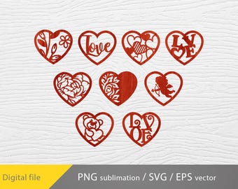 Hjärtan Alla hjärtans dag SVG-paket, Hjärta laserskuret svg, Kärlekshjärta SVG, Alla hjärtans dag hjärta vektor Cricut Hjärta gåva svg