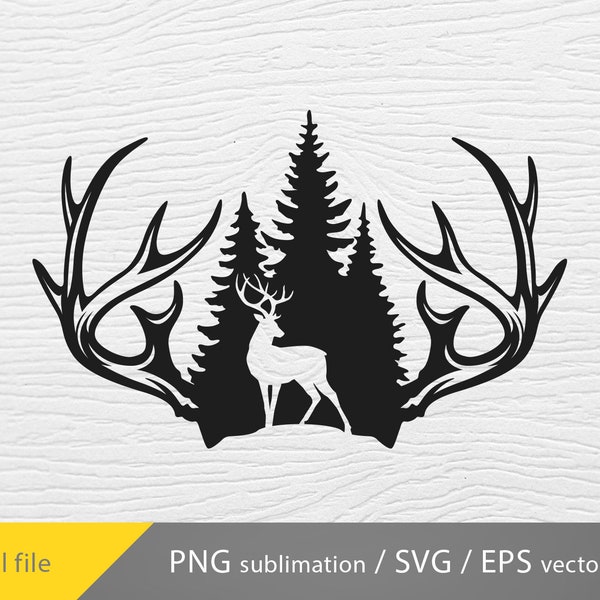 Deer Antlers svg, Forest Scene SVG, Deer Scene SVG, Vector Art, Cricut file