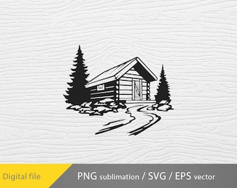 Cabin SVG, Outdoor Svg, Cabin Silhouette in Forest, Hunting Cabin svg, Cabin png sublimation