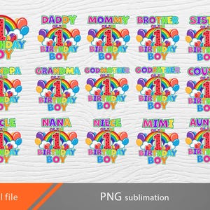 Rainbow birthday boy PNG, family bundle, rainbow sublimation, rainbow birthday design, rainbow first birthday png