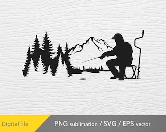 Ice Fishing SVG | Winter Fishing Gift Drawing Stencil Vinyl
