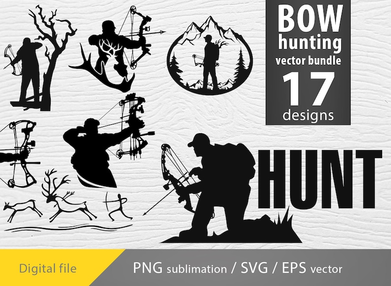 Bogen Jagd Bundle svg, Bogen Jagd png, Hirsch jagen svg, Bogen Jäger png Sublimation Bild 1