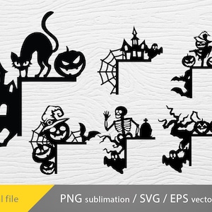 halloween door corners svg, halloween scene svg, laser cut, halloween glowforge, door corner eps, halloween vector