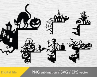 Halloween Tür Ecken svg, Halloween Szene svg, Laserschnitt, Halloween Glowforge, Türecke eps, Halloween Vektor