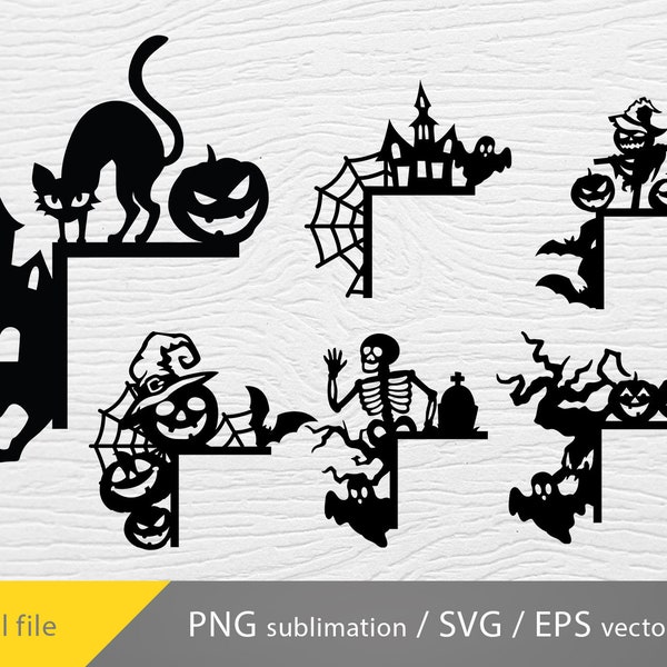 halloween door corners svg, halloween scene svg, laser cut, halloween glowforge, door corner eps, halloween vector