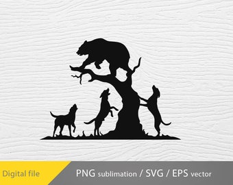 hounds treed bear svg, hunting dogs svg, bear hunting svg, svg eps vector