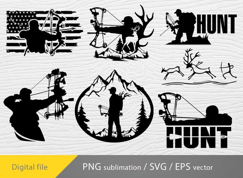 Bogen Jagd Bundle svg, Bogen Jagd png, Hirsch jagen svg, Bogen Jäger png Sublimation Bild 2