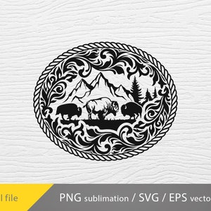 Vintage cowboybältesspänne design svg png sublimering, western cowboy svg, buffalo png, buffalo svg
