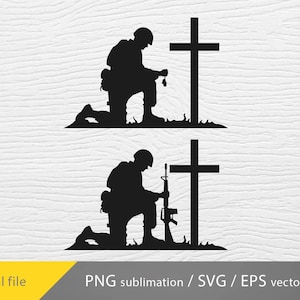 Soldier Praying svg, Soldier Kneeling Praying at memorial cross svg cricut file file