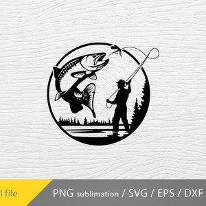 trout fishing svg, fly fishing svg, trout fishing png sublimation, fishing scene svg, fisherman vector