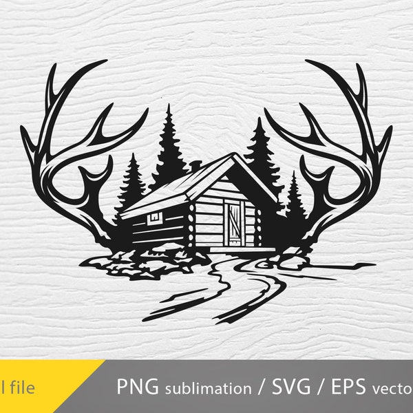 hunting cabin svg, deer hunting svg, cabin png, cricut file, hunting scene