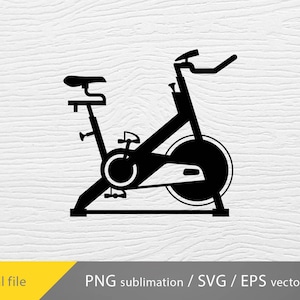 May include: Black silhouette of a stationary exercise bike with a seat, handlebars, and a large wheel.