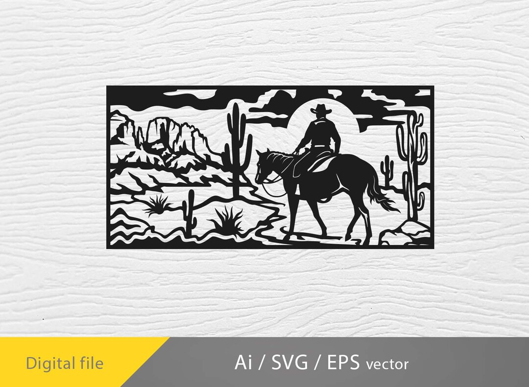 Panel Cowboy Cowboy Panel for Laser, Cowboy Wall Art Decor Vector Drawing File for ...