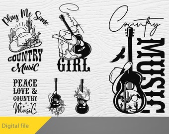 Country-Musik-Bundle SVG, Country-Musik PNG, Western-Musik-Svg, Country-Gitarre png, Cowboy-Musik-Svg