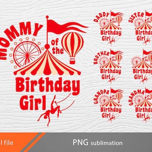 Circus birthday girl PNG bundle sublimation, Carnival birthday family matching PNG