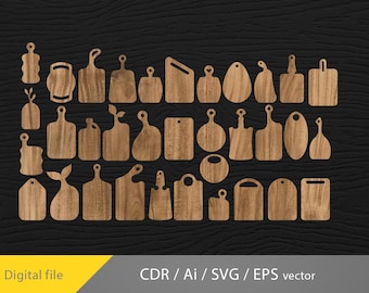 cutting board svg Ai CDR bundle, cutting board laser cut files, Chopping board template, Charcuterie board, CNC cut, Kitchen serving tray
