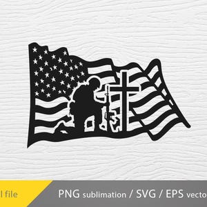 Soldier Praying svg, Soldier Kneeling Praying at memorial cross svg cricut file file