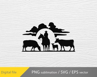 cowboy herding cows svg, cattle svg, cowboy life scene svg, farm life png, Cattle Drive Cowboy svg