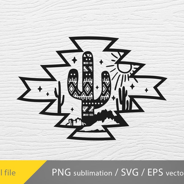 Western Desert svg, southern   scene png, Desert cactus svg, western ornament svg, aztec