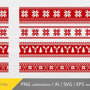 May include: A digital file featuring red and white Christmas-themed patterns. The designs include snowflake, holly, and Christmas tree motifs, ideal for sublimation or vector use. The text "Digital file" is visible in the lower left corner.