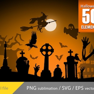 Halloween elements bundle SVG, Tombstone SVG File,graveyard svg, Headstones SVG File Cutting Vector Clip Art, Tombstone Silhouette Svg png