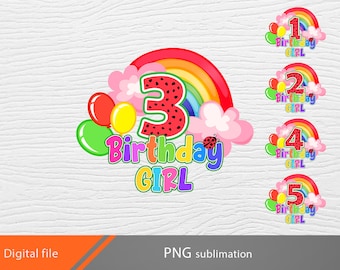 rainbow birthday girl png sublimation, rainbow numbers, birthday girl png, rainbow sublimation, 1 2 3 4 5