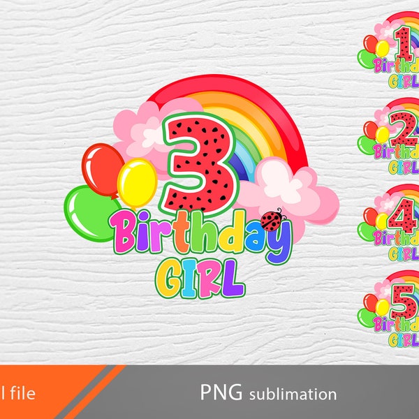 Sublimation arc-en-ciel fille d'anniversaire png, chiffres arc-en-ciel, anniversaire fille png, sublimation arc-en-ciel, 1 2 3 4 5