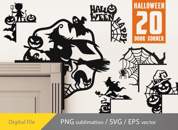 Halloween door corners svg bundle, funny halloween, laser cut, halloween glowforge, door corner eps, halloween vector, Halloween door trim