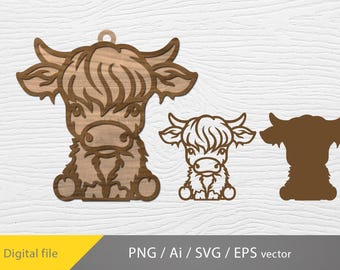 Christmas Highland Cow svg, Highland Cow eps, cricut file, country Christmas svg, Highland Cows svg, Glowforge cow, Ready lazer, laser cut
