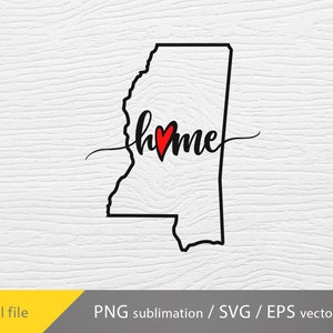 État du Mississippi SVG, fichier coupé Cricut, Silhouette du Mississippi, Mississippi PNG, Mississippi maison SVG