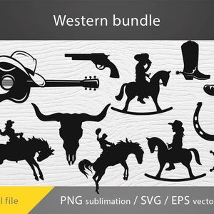 Western bundle Svg, Cowboy Svg, Cowboy Hat Svg, Cowgirl Svg, Cowboy Silhouette Svg, Western girl Svg, Cowboy Boots Svg, Horseshoe SVG